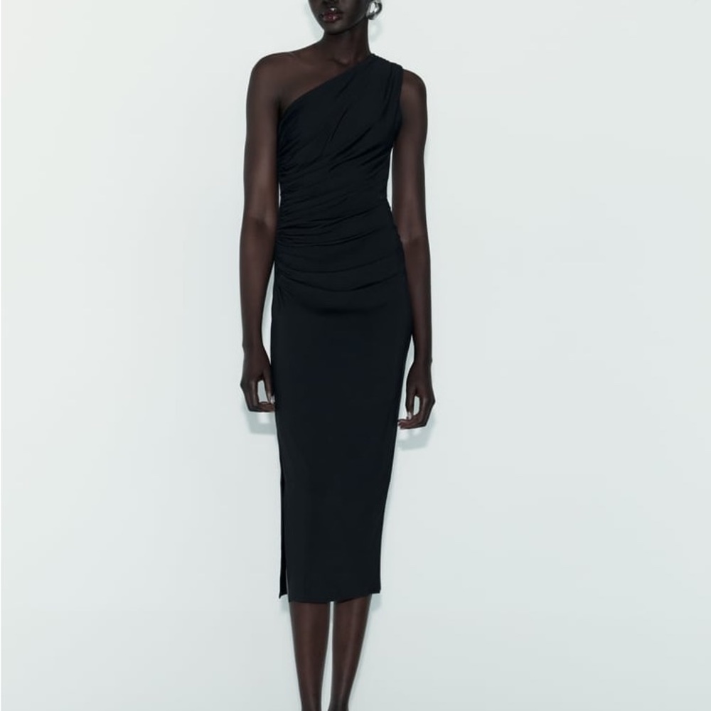 NWT ZARA DRAPED FITTED ASYMMETRICAL ONE SHOULDER DRESS
